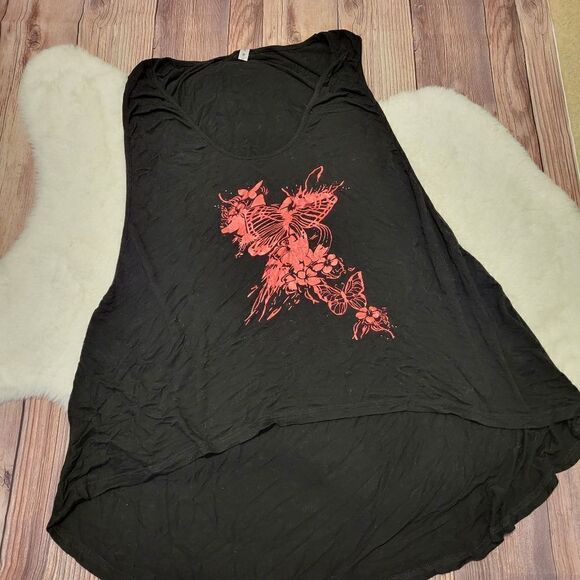 Rose gal black tank top/muscle tee with butterfly design - Picture 1 of 8